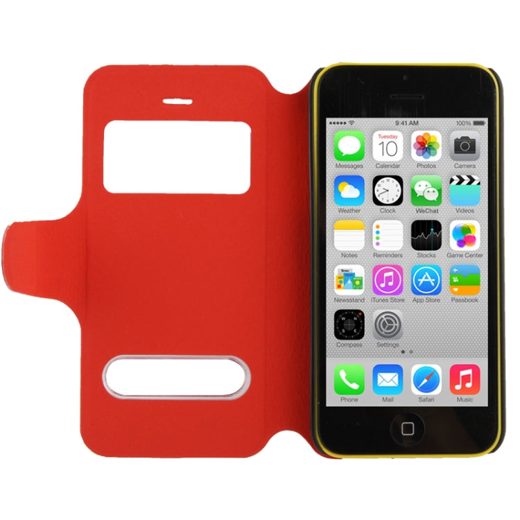 Crazy Horse Texture Leather Case with Call Display ID & Holder for iPhone 5C(Red)