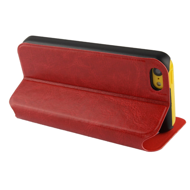 Crazy Horse Texture Leather Case with Call Display ID & Holder for iPhone 5C(Red)