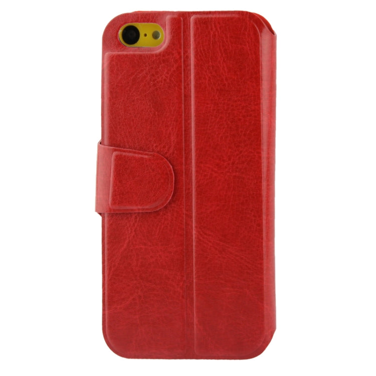 Crazy Horse Texture Leather Case with Call Display ID & Holder for iPhone 5C(Red)