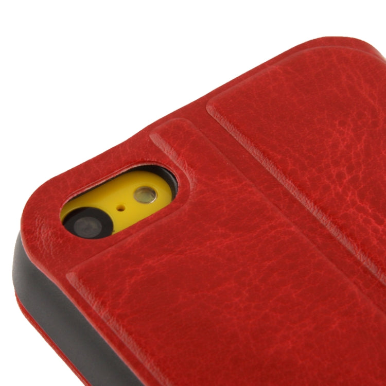 Crazy Horse Texture Leather Case with Call Display ID & Holder for iPhone 5C(Red)