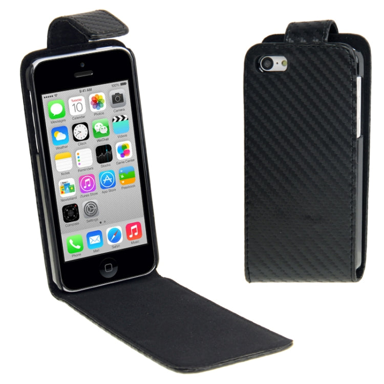 Carbon Fiber Texture Vertical Flip Leather Case for iPhone 5C(Black)