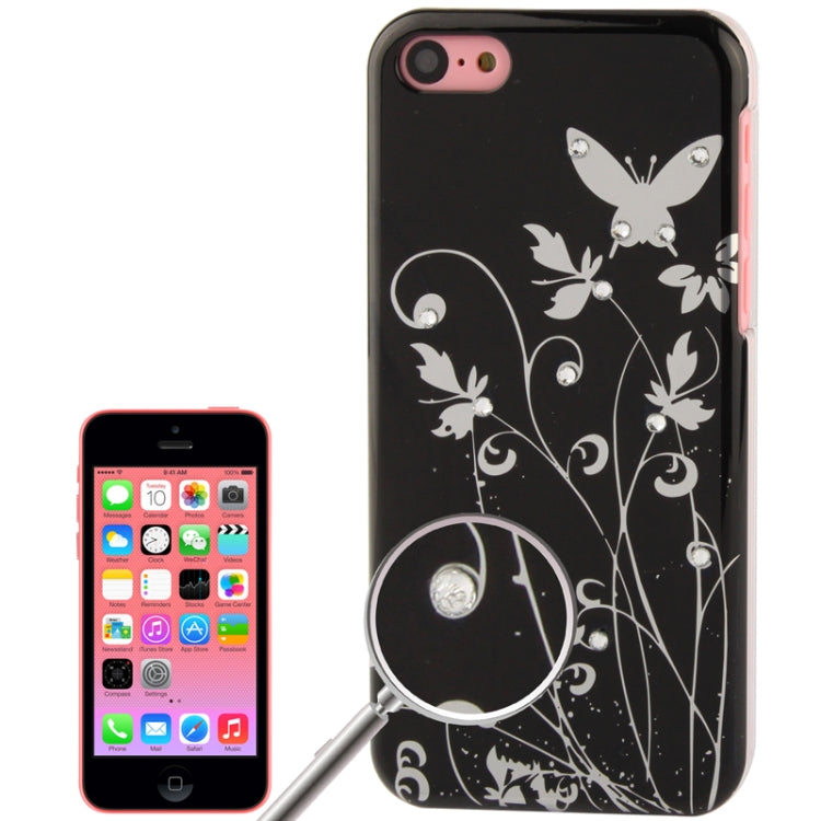 Butterfly Pattern Diamond Encrusted Plastic Case for iPhone 5C