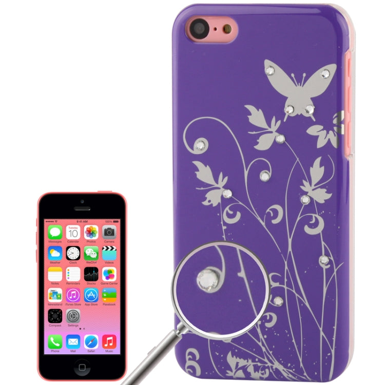 Butterfly Pattern Diamond Encrusted Plastic Case for iPhone 5C