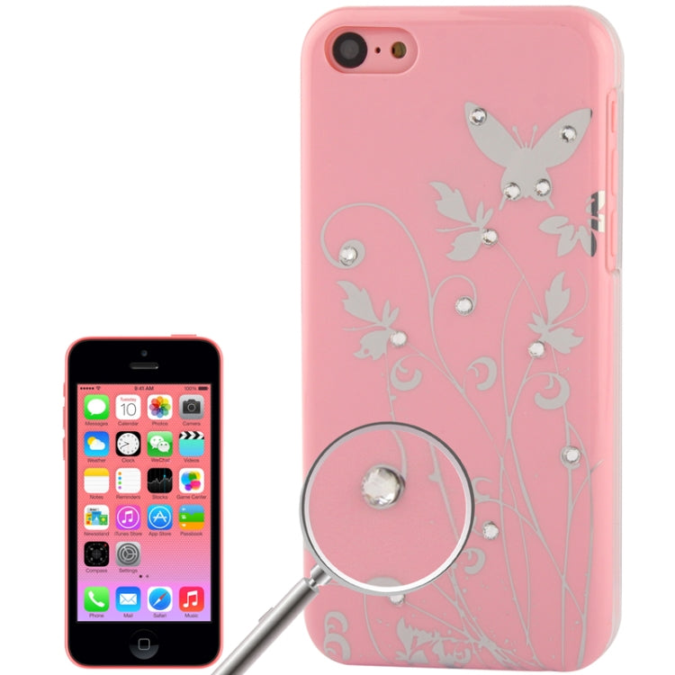 Butterfly Pattern Diamond Encrusted Plastic Case for iPhone 5C