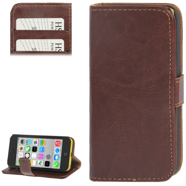 Crazy Horse Texture Leather Case with Credit Card Slot & Holder for iPhone 5C