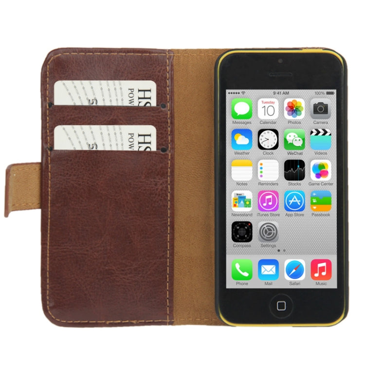 Crazy Horse Texture Leather Case with Credit Card Slot & Holder for iPhone 5C