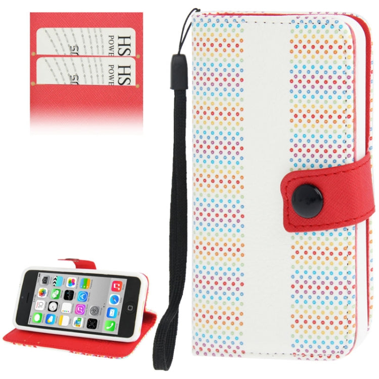 Colourful Dot Pattern Leather Case with Credit Card Slots & Holder & Lanyard for iPhone 5C