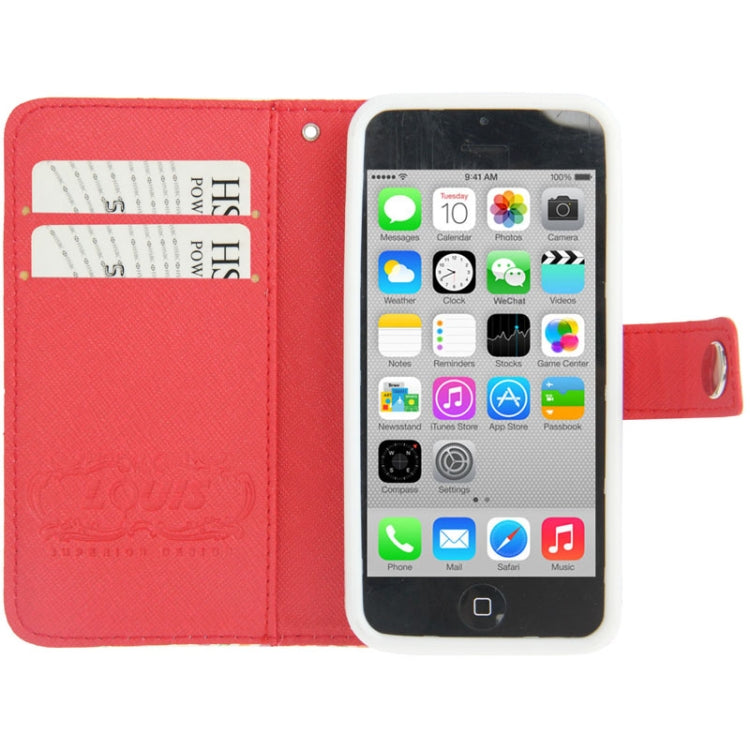 Colourful Dot Pattern Leather Case with Credit Card Slots & Holder & Lanyard for iPhone 5C