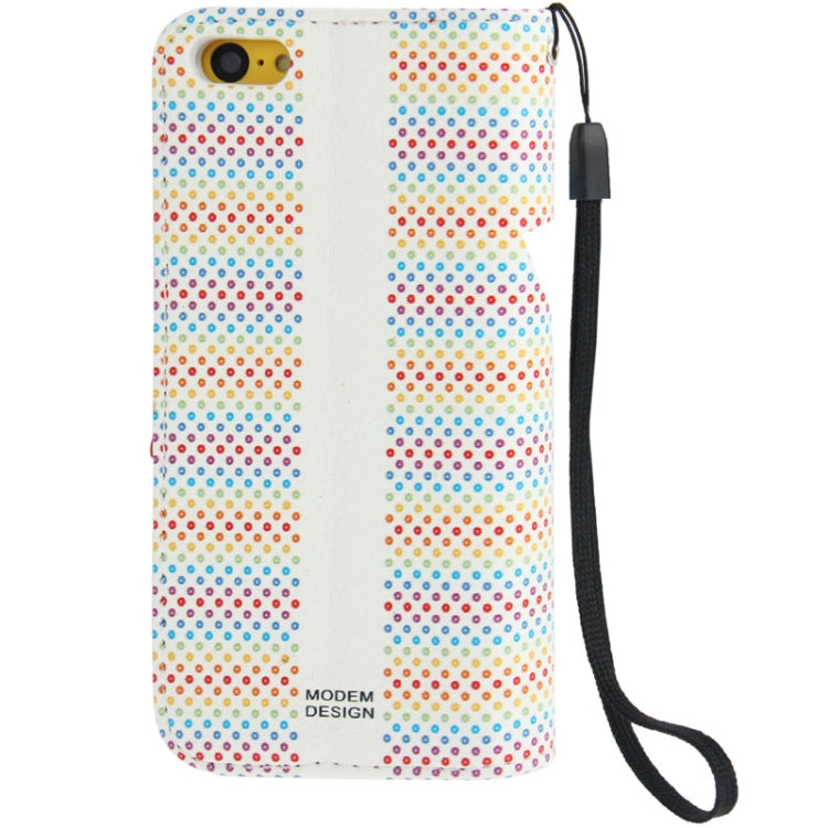 Colourful Dot Pattern Leather Case with Credit Card Slots & Holder & Lanyard for iPhone 5C