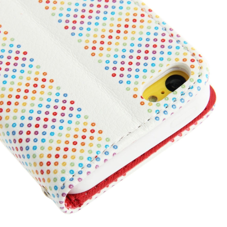 Colourful Dot Pattern Leather Case with Credit Card Slots & Holder & Lanyard for iPhone 5C