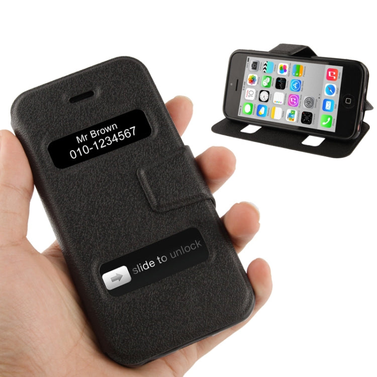Pebble Texture Leather Case with Call Display ID & Holder for iPhone 5C