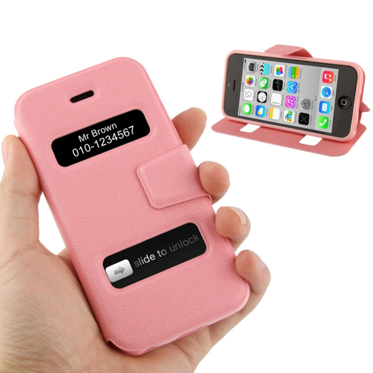 Pebble Texture Leather Case with Call Display ID & Holder for iPhone 5C