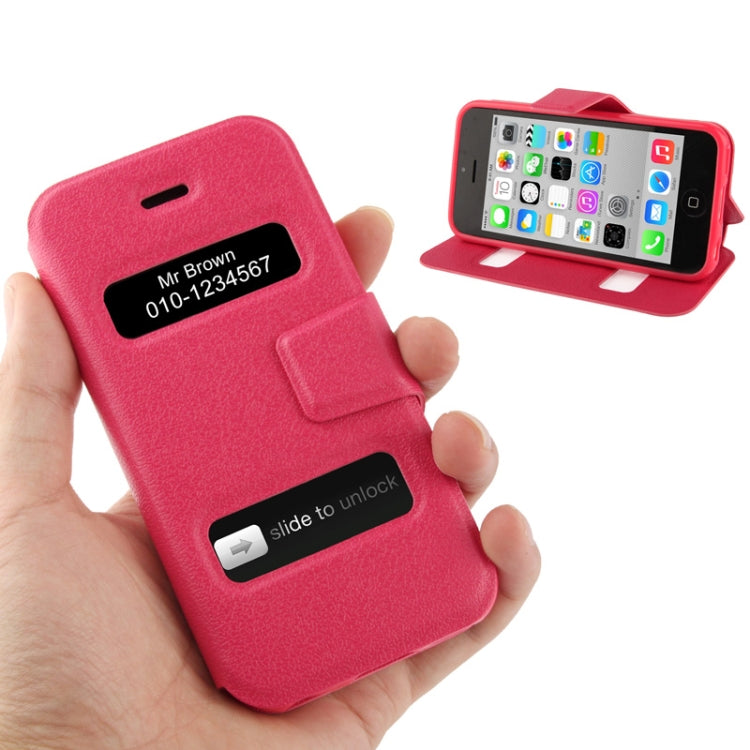 Pebble Texture Leather Case with Call Display ID & Holder for iPhone 5C