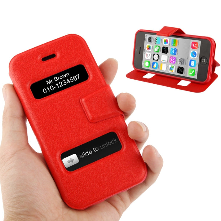 Pebble Texture Leather Case with Call Display ID & Holder for iPhone 5C
