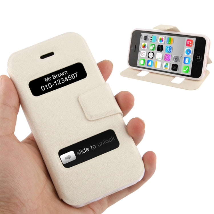 Pebble Texture Leather Case with Call Display ID & Holder for iPhone 5C