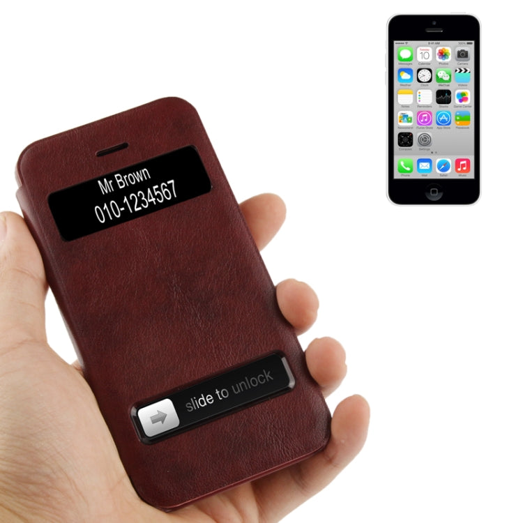 Cowhide Texture Flip Leather Case with Call Display ID for iPhone 5C