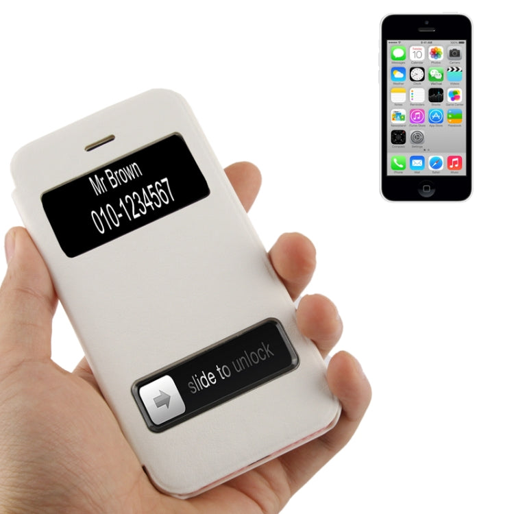 Cowhide Texture Flip Leather Case with Call Display ID for iPhone 5C