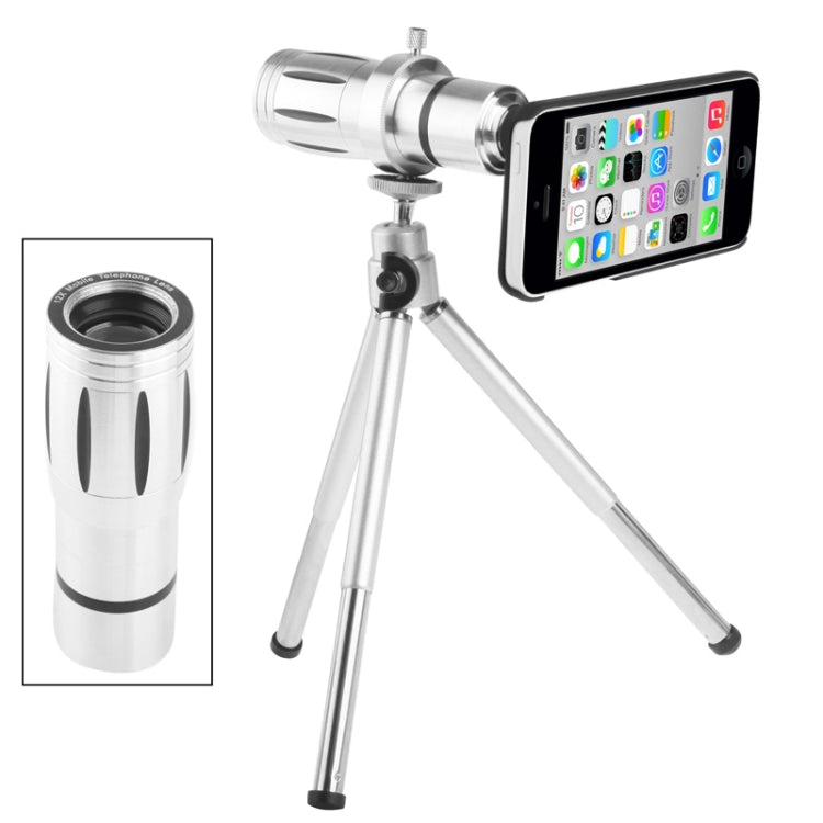 12X Optical Zoom Mobile Phone Telescope Lens with Plastic Case & Tripod for iPhone 5C (Minimum Focus Distance: 3m)