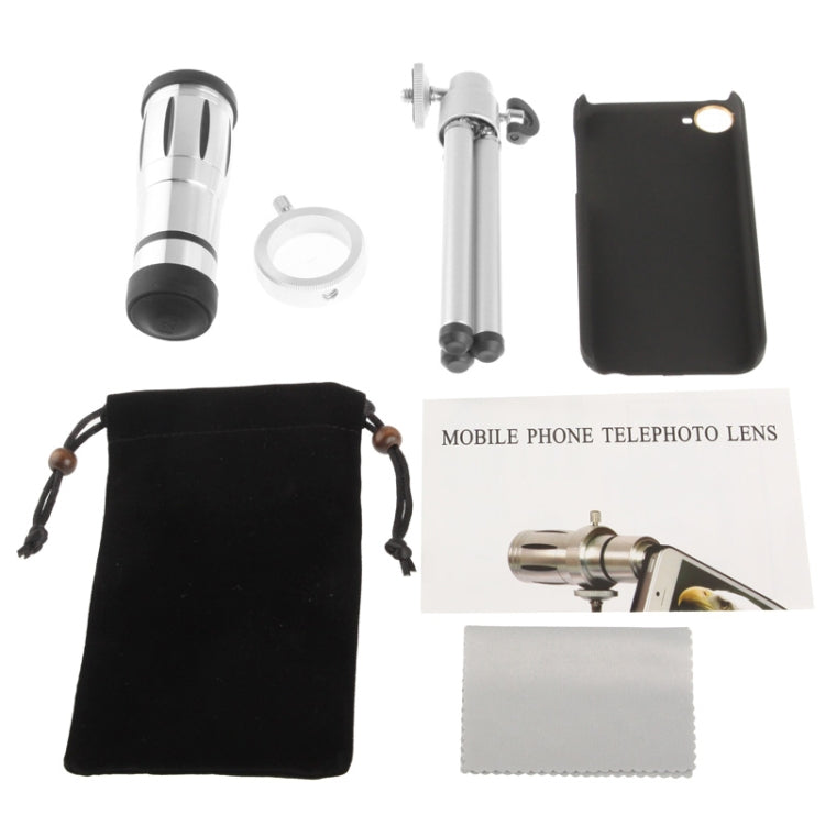 12X Optical Zoom Mobile Phone Telescope Lens with Plastic Case & Tripod for iPhone 5C (Minimum Focus Distance: 3m)