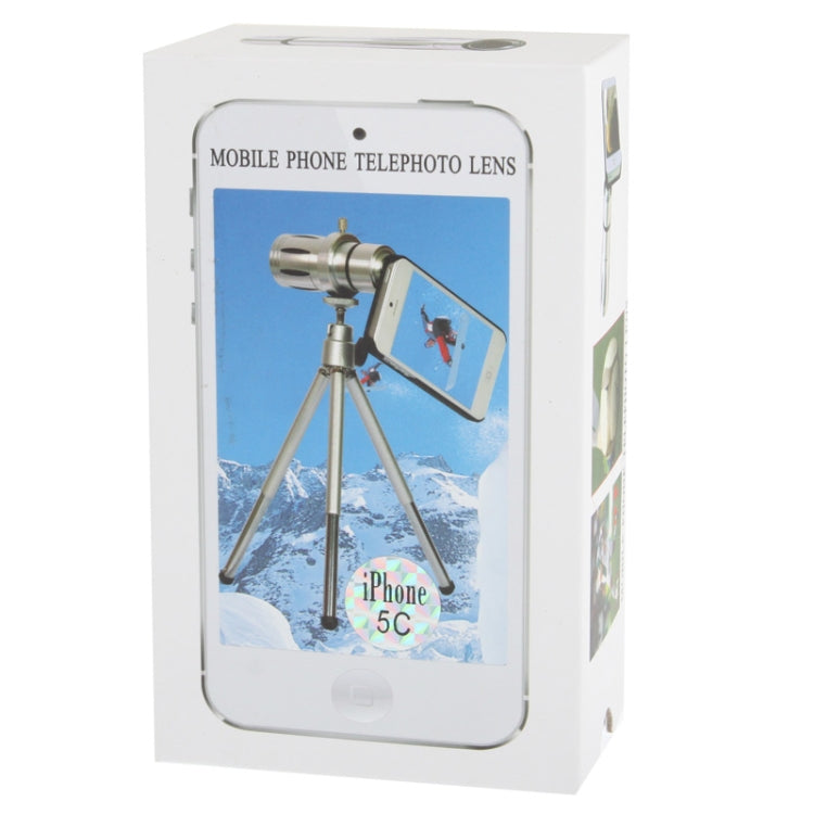 12X Optical Zoom Mobile Phone Telescope Lens with Plastic Case & Tripod for iPhone 5C (Minimum Focus Distance: 3m)
