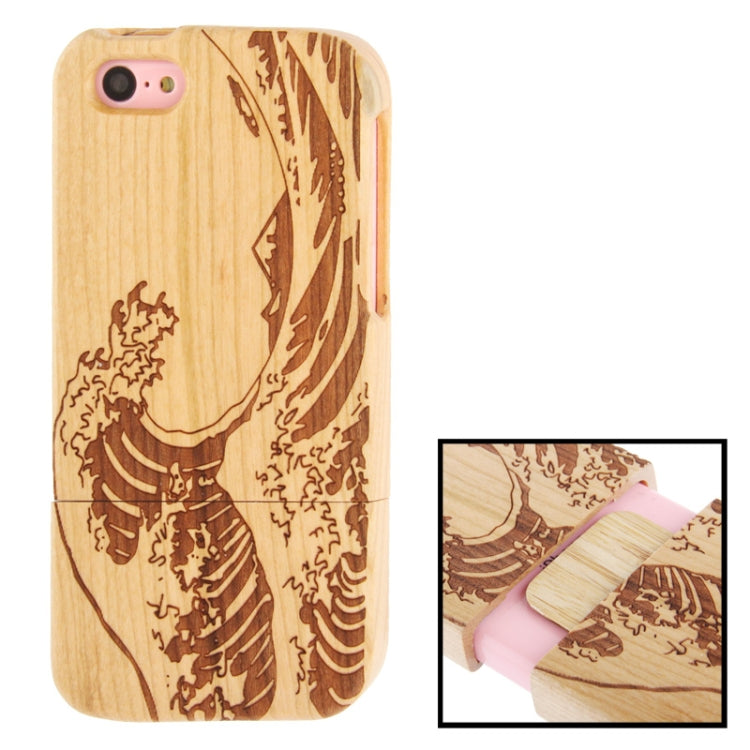 Woodcarving Wave Pattern Detachable Pinevood Material Case for iPhone 5C