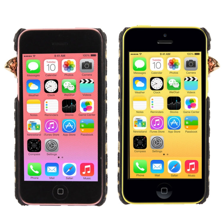 3D Pearl Bowknot Encrusted Leopard Pattern Shimmering Powder Plastic Case for iPhone 5C