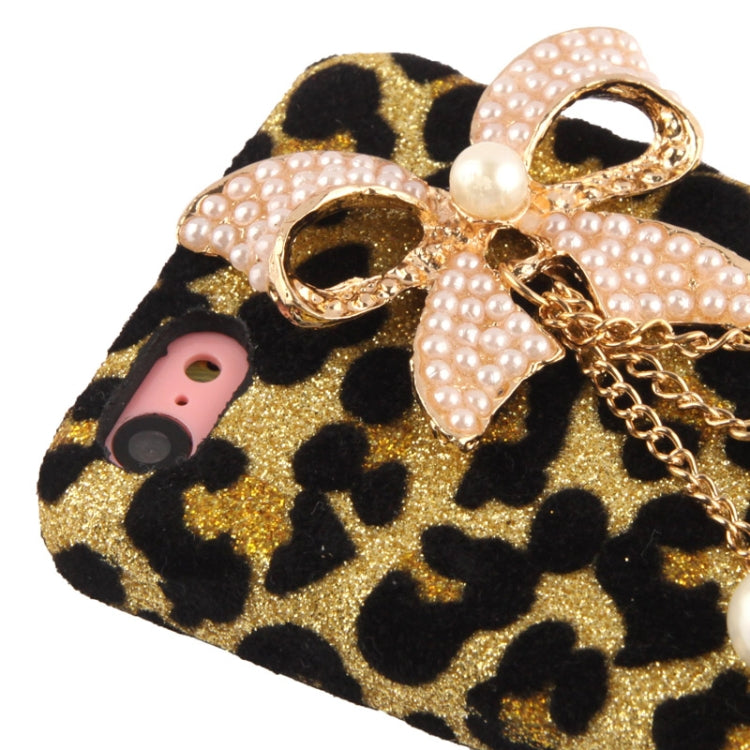3D Pearl Bowknot Encrusted Leopard Pattern Shimmering Powder Plastic Case for iPhone 5C