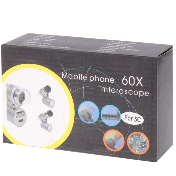 60X Zoom Digital Mobile Phone Microscope Magnifier with Flash Light (White, Purple) & Plastic Case for iPhone 5C