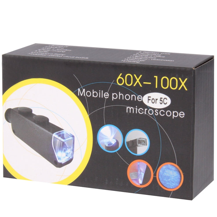 60-100X Zoom Digital Mobile Phone Microscope Magnifier with Plastic Case & LED Light for iPhone 5C