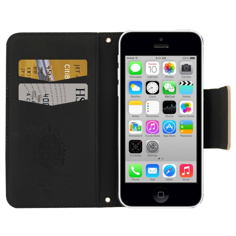 Flower Pattern Bowknot Button Flip Leather Case with Card Slots & Lanyards for iPhone 5C