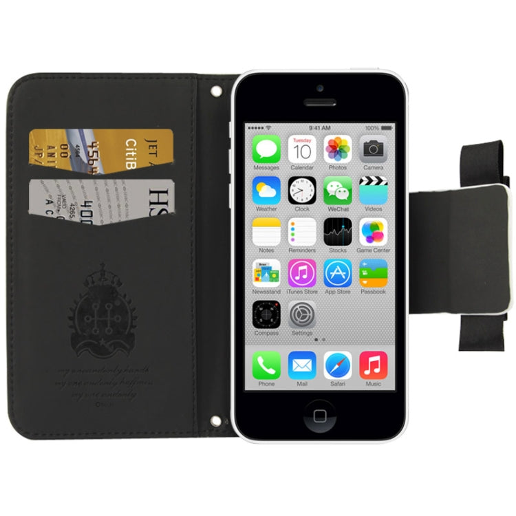 Plaid Pattern Crystal Bowknot Button Flip Leather Case with Card Slots & Lanyards for iPhone 5C