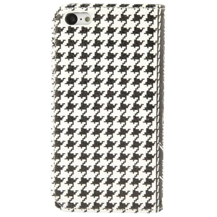 Plaid Pattern Crystal Bowknot Button Flip Leather Case with Card Slots & Lanyards for iPhone 5C