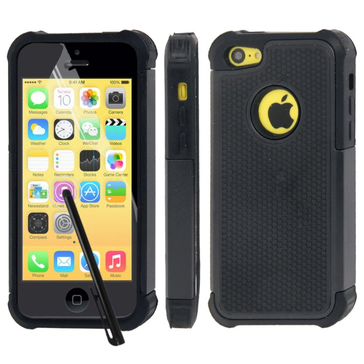 Honeycomb Texture Plastic + Silicone Combination Case with Screen Protector & Touch Pen for iPhone 5C