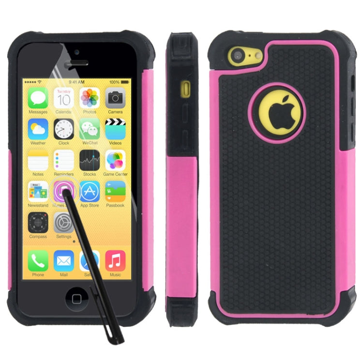 Honeycomb Texture Plastic + Silicone Combination Case with Screen Protector & Touch Pen for iPhone 5C