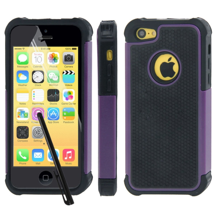 Honeycomb Texture Plastic + Silicone Combination Case with Screen Protector & Touch Pen for iPhone 5C