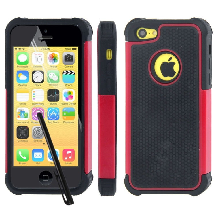 Honeycomb Texture Plastic + Silicone Combination Case with Screen Protector & Touch Pen for iPhone 5C