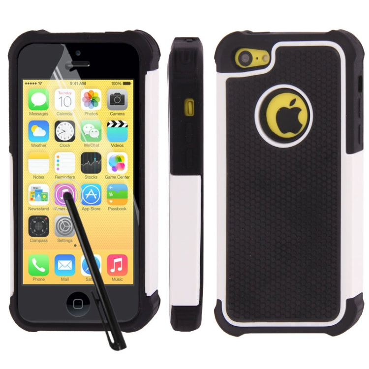 Honeycomb Texture Plastic + Silicone Combination Case with Screen Protector & Touch Pen for iPhone 5C