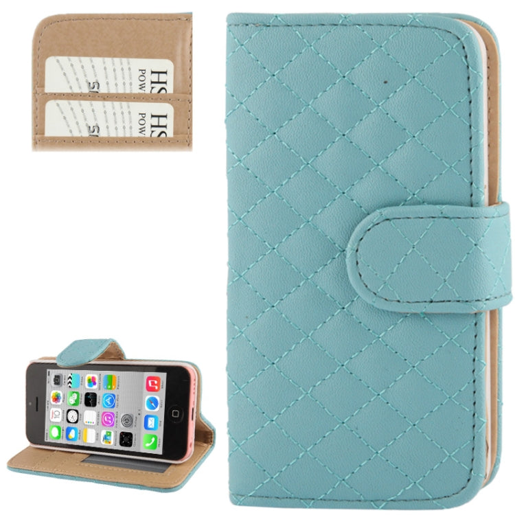 Plaid Texture Leather Case with Credit Card Slots & Holder for iPhone 5C