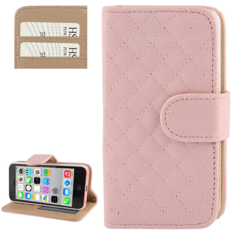 Plaid Texture Leather Case with Credit Card Slots & Holder for iPhone 5C