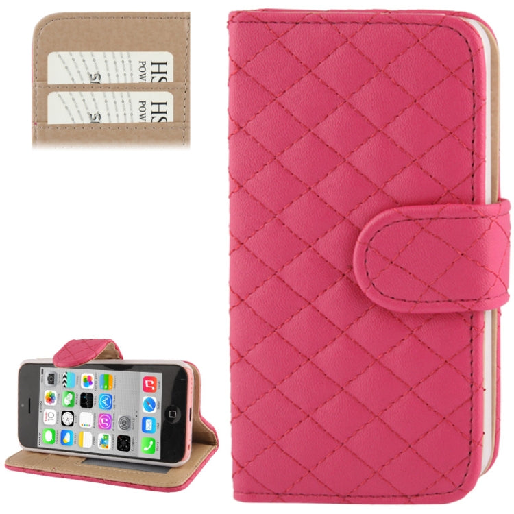 Plaid Texture Leather Case with Credit Card Slots & Holder for iPhone 5C