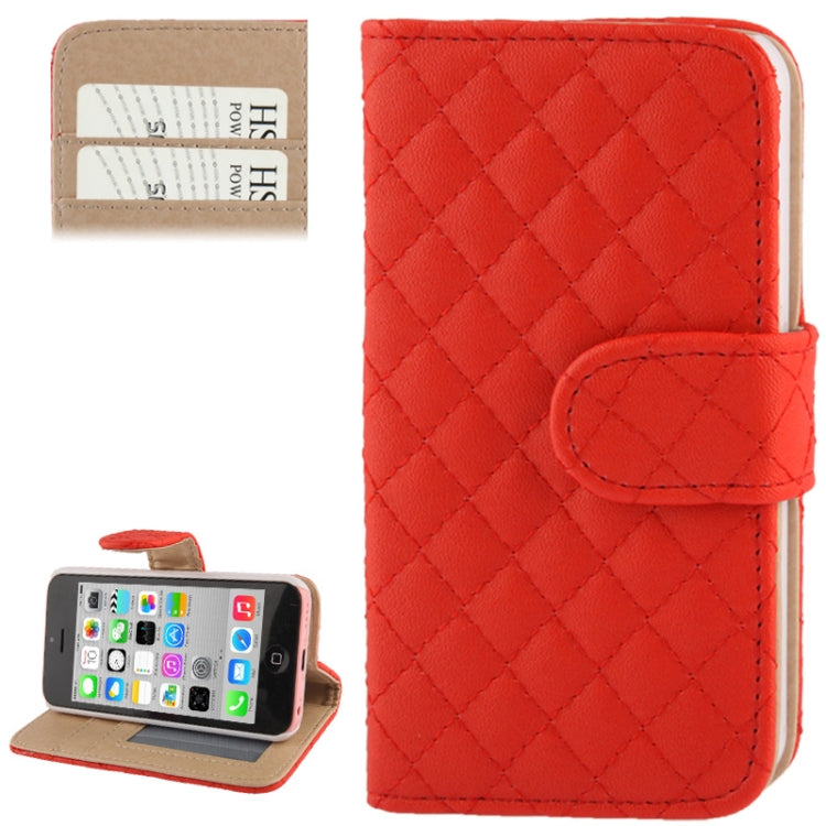 Plaid Texture Leather Case with Credit Card Slots & Holder for iPhone 5C