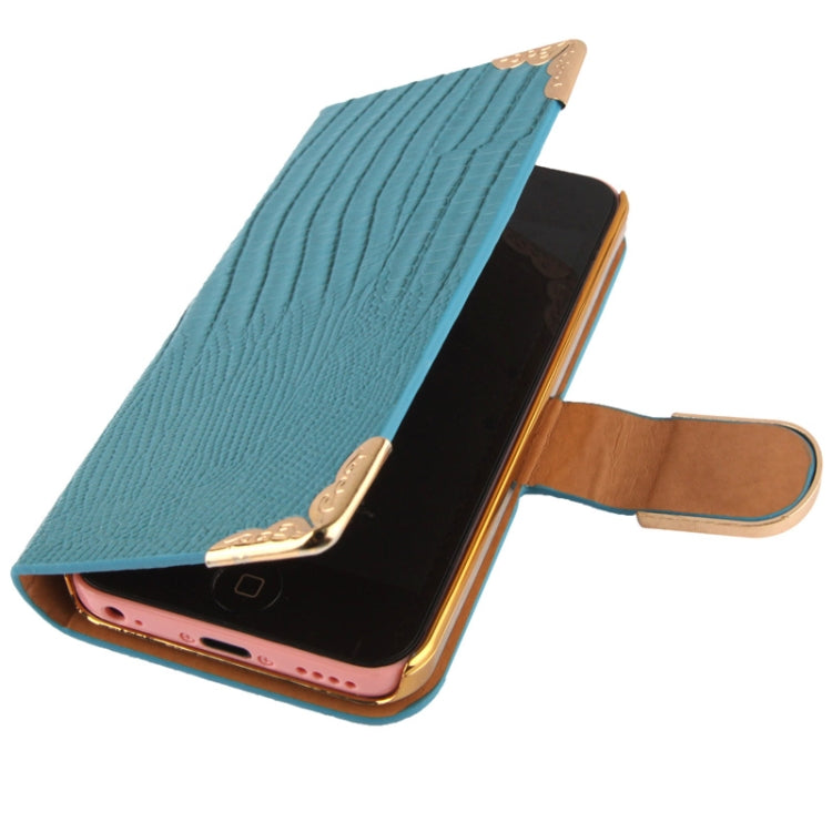 High Quality Lizard Texture Diamond Button Horizontal Flip Leather Case with Credit Card Slots & Lanyard for iPhone 5C
