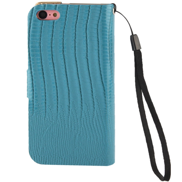 High Quality Lizard Texture Diamond Button Horizontal Flip Leather Case with Credit Card Slots & Lanyard for iPhone 5C