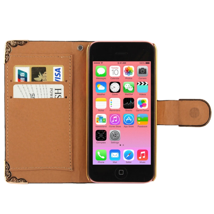 High Quality Lizard Texture Diamond Button Horizontal Flip Leather Case with Credit Card Slots & Lanyard for iPhone 5C