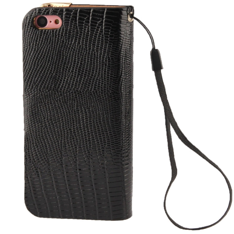 High Quality Lizard Texture Diamond Button Horizontal Flip Leather Case with Credit Card Slots & Lanyard for iPhone 5C