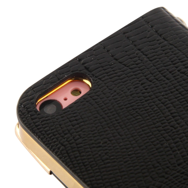 High Quality Lizard Texture Diamond Button Horizontal Flip Leather Case with Credit Card Slots & Lanyard for iPhone 5C