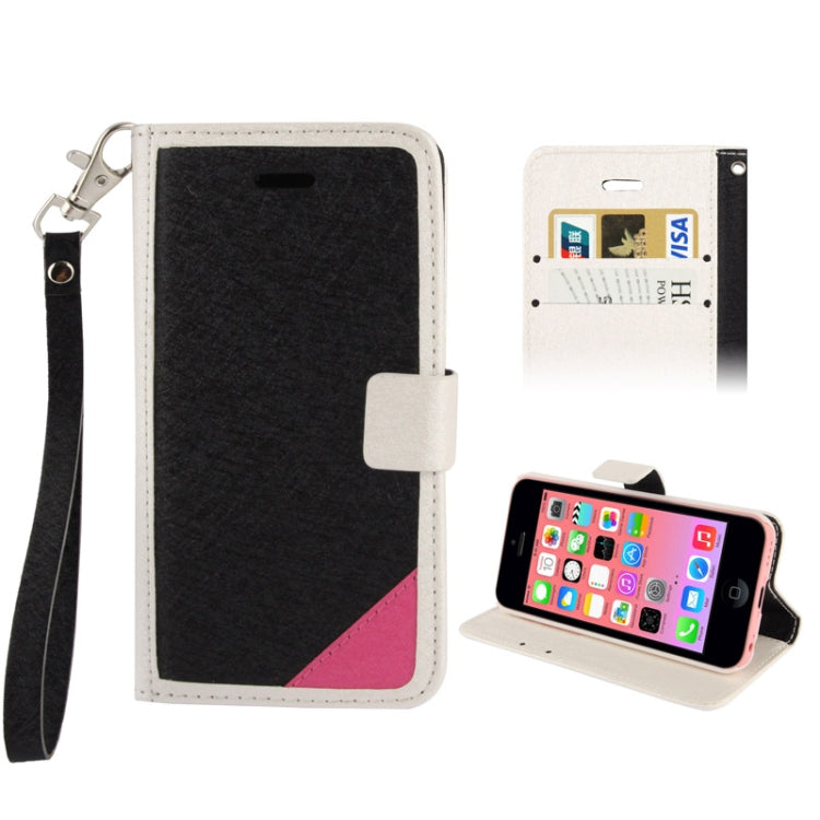 2-color Series Silver Hairline Texture Leather Case with Credit Card Slot & Holder & Lanyard for iPhone 5C