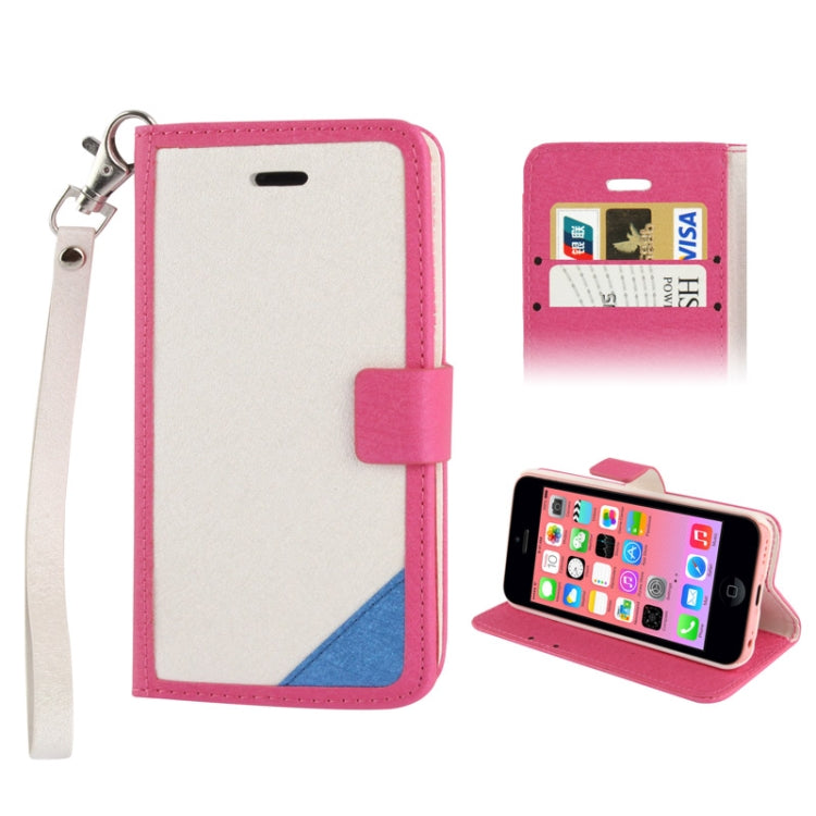 2-color Series Silver Hairline Texture Leather Case with Credit Card Slot & Holder & Lanyard for iPhone 5C