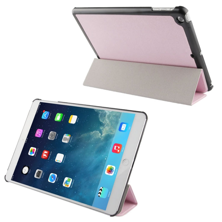 3-folding Cross Texture Leather Case with Holder & Sleep / Wake-up Function for iPad Air