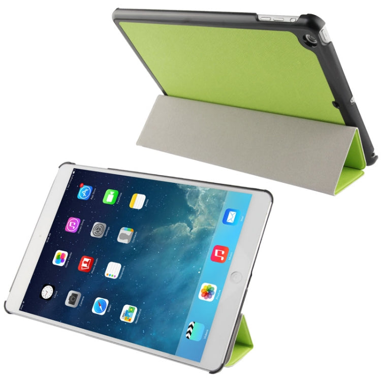 3-folding Cross Texture Leather Case with Holder & Sleep / Wake-up Function for iPad Air